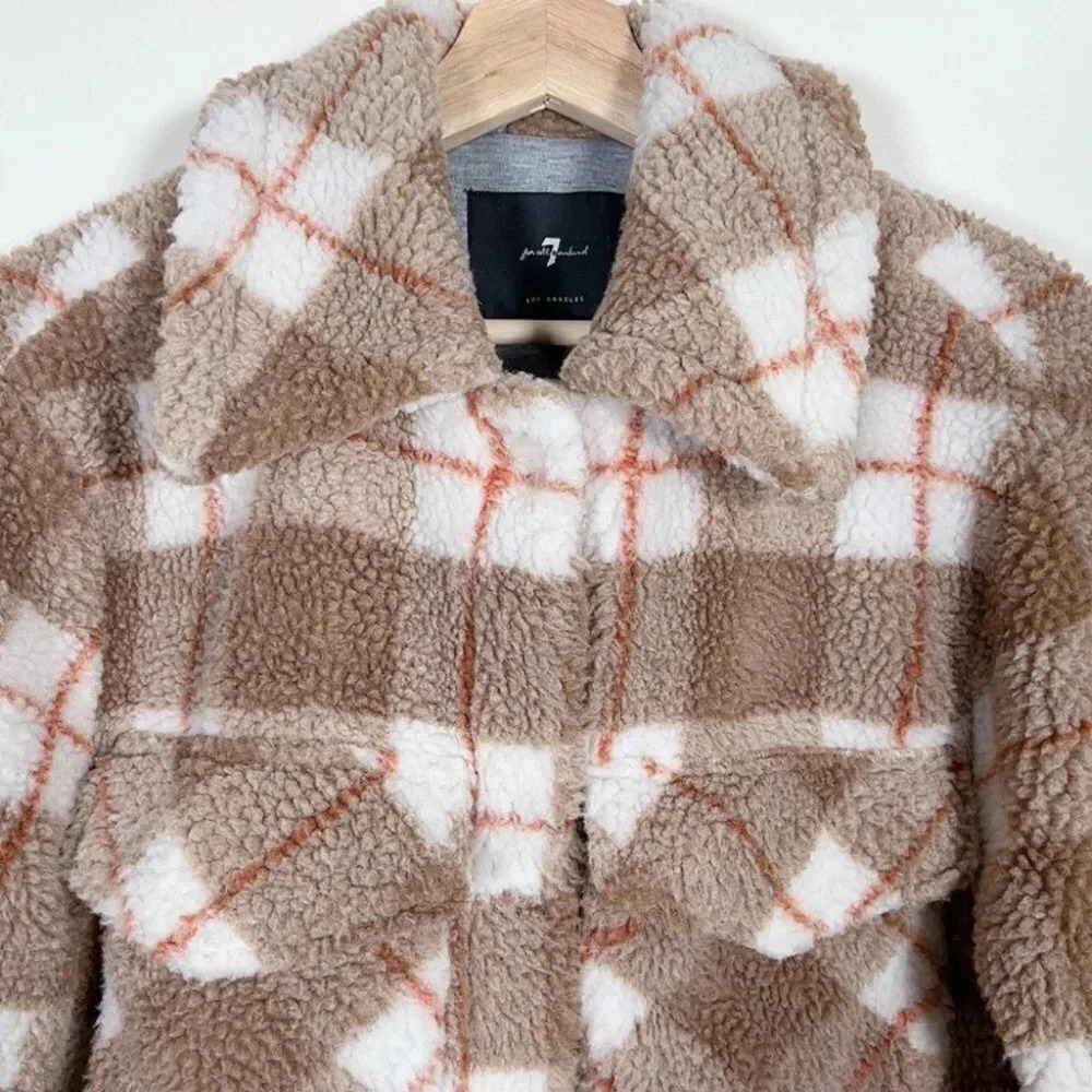 7 For All Mankind Brown Teddy Crop Jacket - Picture 8 of 15
